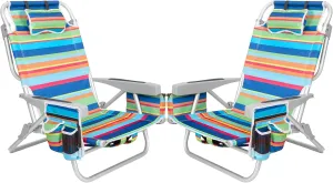 Romswi Beach Chairs 5 Position, 2 Pack Portable Folding Backpack Beach Chair Heavy Duty with Cooler Bag, Cup Holder for Outdoor Lawn Picnic Sport,Aluminum Foldable Camping Chair