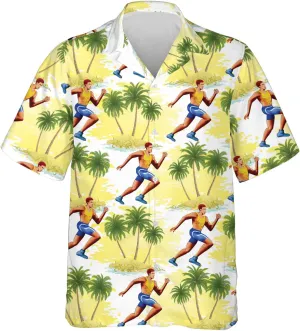 Running Marathon Hawaiian Shirts for Men - Runner Button Down Mens Hawaiian Shirts Short Sleeve Luau Beach Shirt Series 26