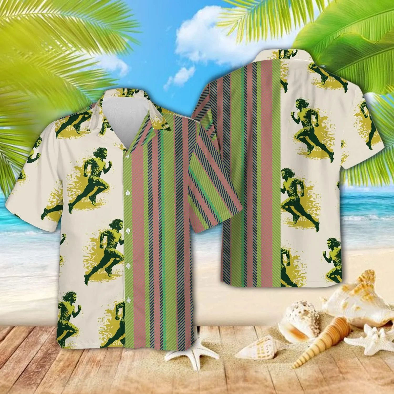 Running Marathon Hawaiian Shirts for Men - Runner Button Down Mens Hawaiian Shirts Short Sleeve Luau Beach Shirt Series 26