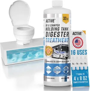 RV Black Tank Treatment Toilet Chemicals - 16 Treatments Waste Digester for Holding Tank, Gray Water Tank in RVs, Campers & Boat - Camper Toilet Sensor Cleaner, Sewer Deodorizer, 32oz - Made in USA
