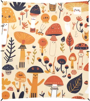 Safari Mushroom Pattern Design Foldable Beach Canopy UPF50  Lightweight Outdoor Sun Shade with Sandbags, Sand Shovel, Poles for Camping, Picnics, Backyard