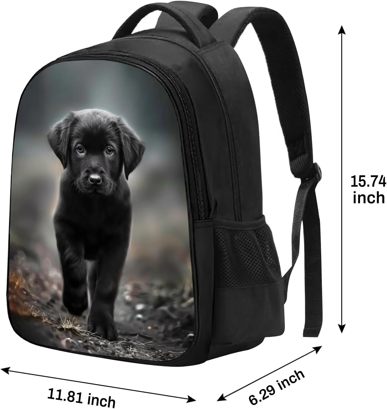 SARA NELL Black Labrador Dog School Backpack, Cute Puppy School Book Bags with Padded Straps, Elementary Student Bookbag Animal Print Daypack for Boys Girls, 15.7 Inches