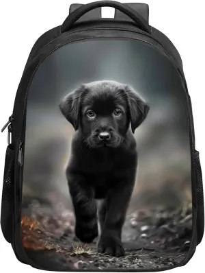 SARA NELL Black Labrador Dog School Backpack, Cute Puppy School Book Bags with Padded Straps, Elementary Student Bookbag Animal Print Daypack for Boys Girls, 15.7 Inches