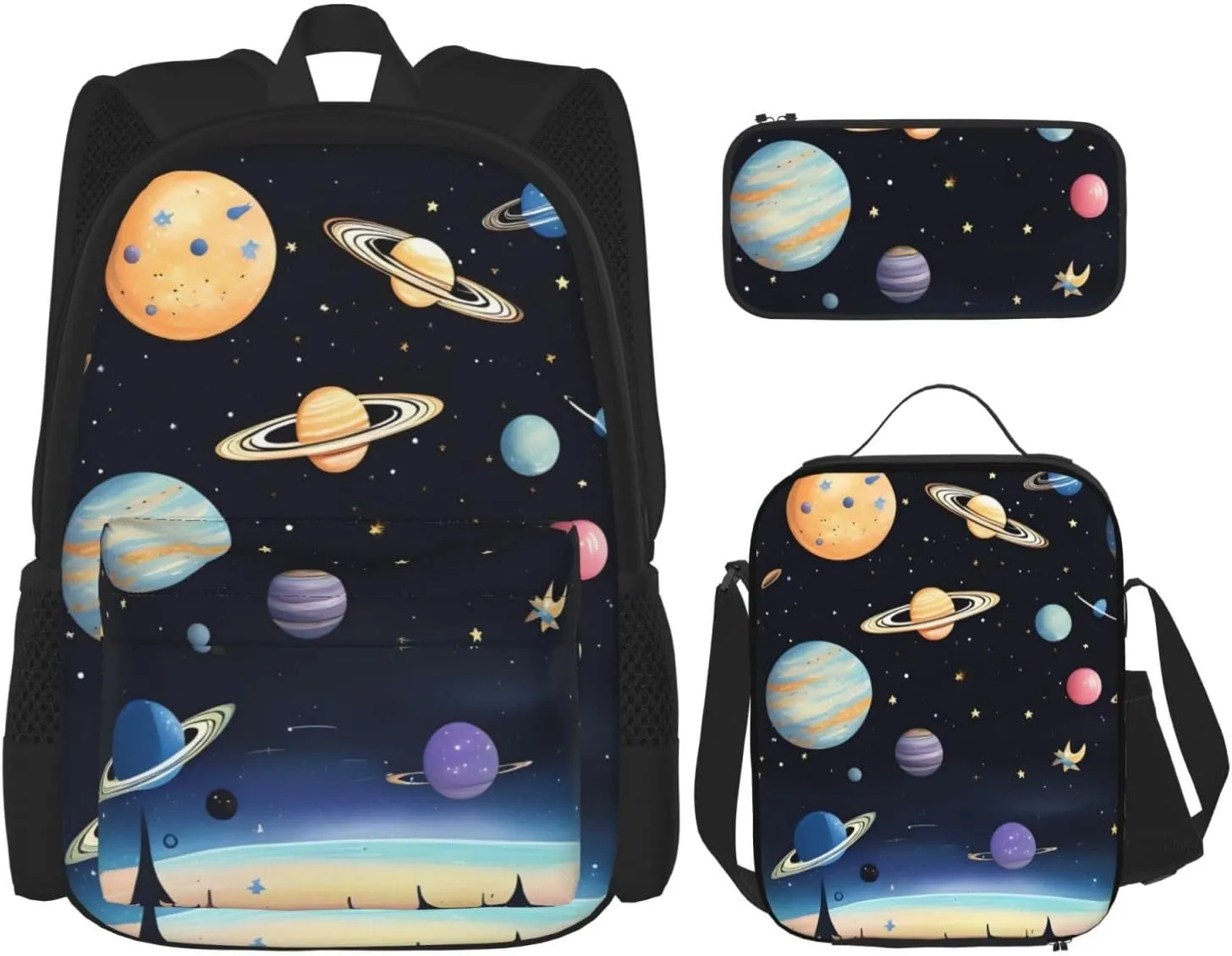 Saturn Jupiter Earthbackpack 3 Piece Set, Duffel Bag,&* Casual Backpack, Girls Boys Backpack For Hiking, School