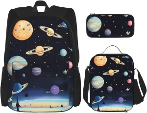 Saturn Jupiter Earthbackpack 3 Piece Set, Duffel Bag,&* Casual Backpack, Girls Boys Backpack For Hiking, School