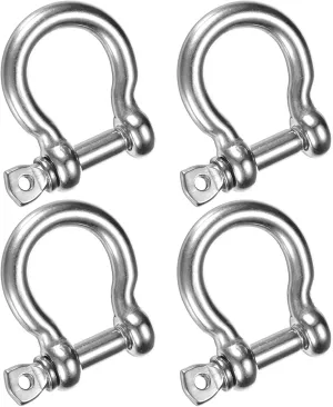 Screw Pin Anchor Shackle [4PCS] - 304 Stainless Steel D Ring Shackle Use for Camping Chains & Wire Rope Outdoor - [9.6MM/3/8IN -640 KG] Forged Bow Shackle