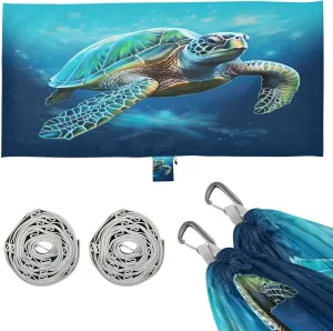 Sea Turtle Camping Hammock, Single Portable Hammocks with Tree Straps & Attached Carry Bag, 330Lbs Capacity Perfect for Outside Indoor Hiking Beach Backpack Travel