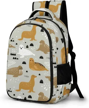 Seal And Walrus Pattern Backpack for Worker Teacher Business Hiking Travel Bag Shoulders Bag