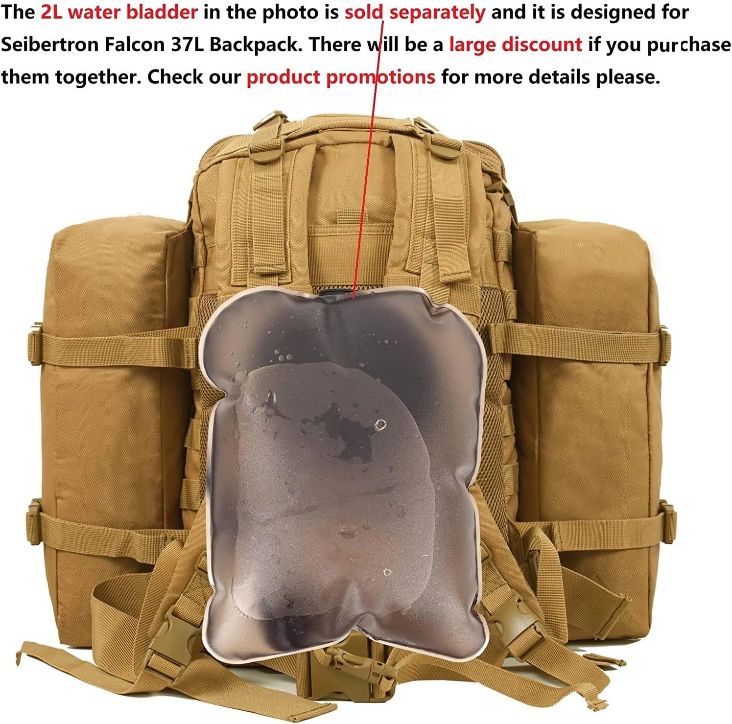 Seibertron Falcon Water Repellent Hiking Camping Backpack Compact Pack Summit Bag Khaki 37L(1 2)