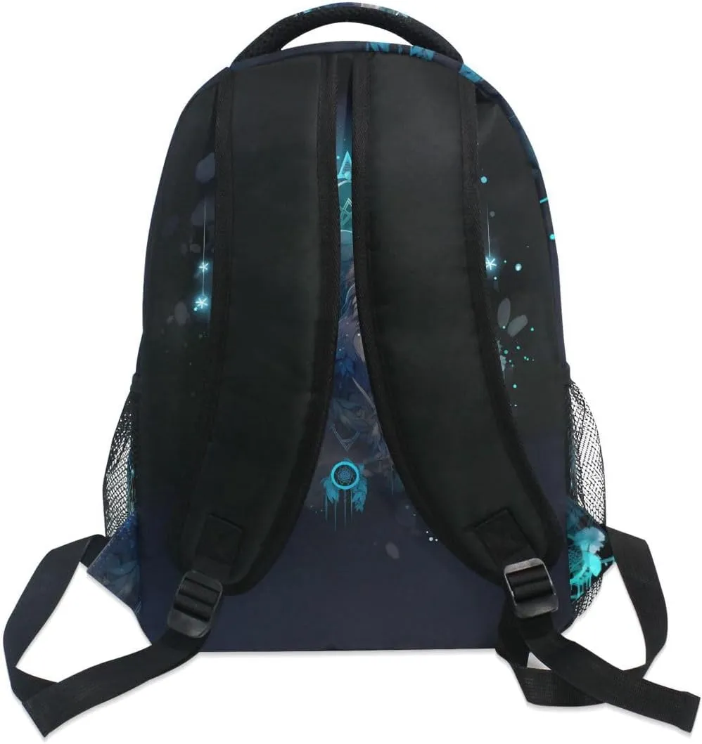 senya Wolf Backpack Ethnic Wolf with Dreamcatcher School Bag Travel Daypack Rucksack for Students Boys Girls, Laptop Backpack