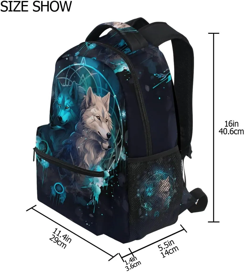 senya Wolf Backpack Ethnic Wolf with Dreamcatcher School Bag Travel Daypack Rucksack for Students Boys Girls, Laptop Backpack