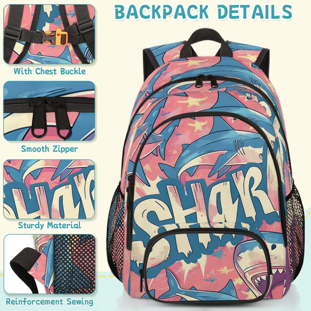 Shark Carry on Travel Backpack for Women Men Water resistant Lightweight Rucksack Backpack for Weekender Casual Work Hiking Blue Shark