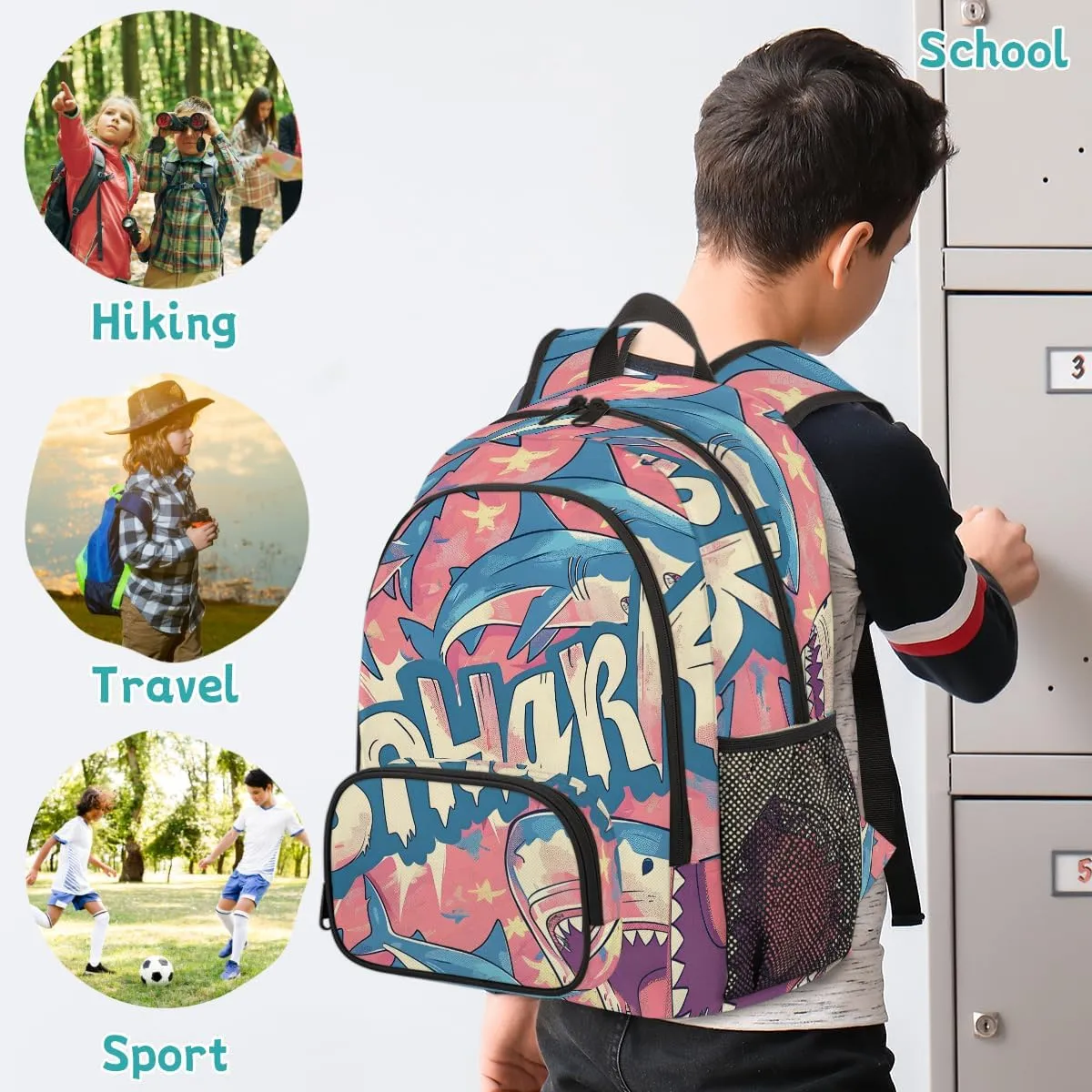 Shark Carry on Travel Backpack for Women Men Water resistant Lightweight Rucksack Backpack for Weekender Casual Work Hiking Blue Shark