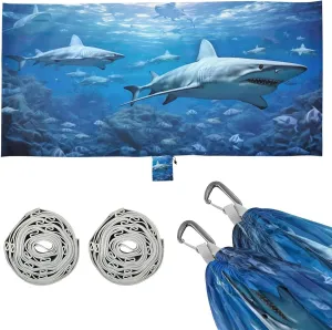 Sharks Camping Hammock, Single Portable Hammocks with Tree Straps & Attached Carry Bag, 330Lbs Capacity Perfect for Outside Indoor Hiking Beach Backpack Travel
