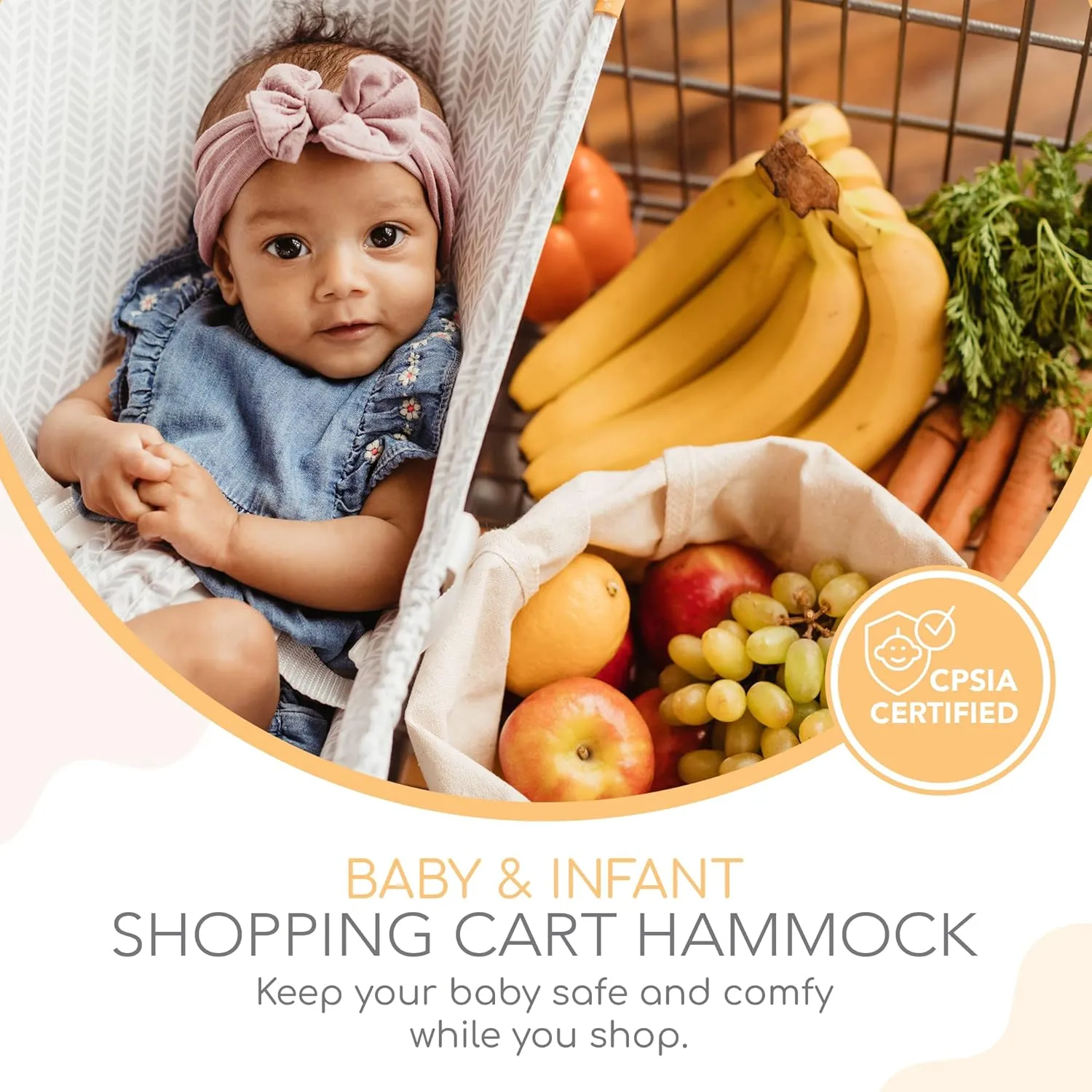 Shopping Cart Hammock for Infants and Toddlers, Babies, for All Car Seat Models, Grocery, Capacity of up to 50 lbs, Little Arrow