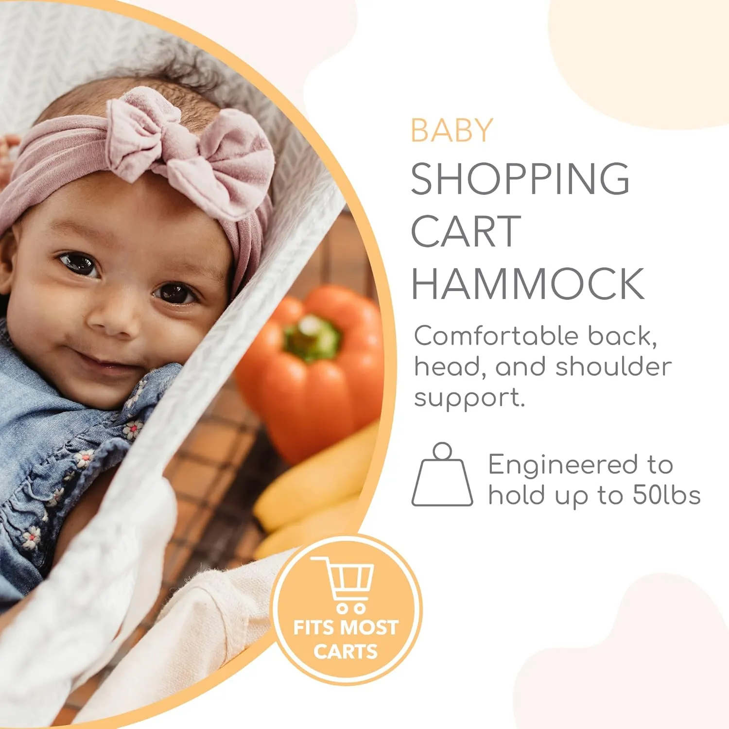 Shopping Cart Hammock for Infants and Toddlers, Babies, for All Car Seat Models, Grocery, Capacity of up to 50 lbs, Little Arrow