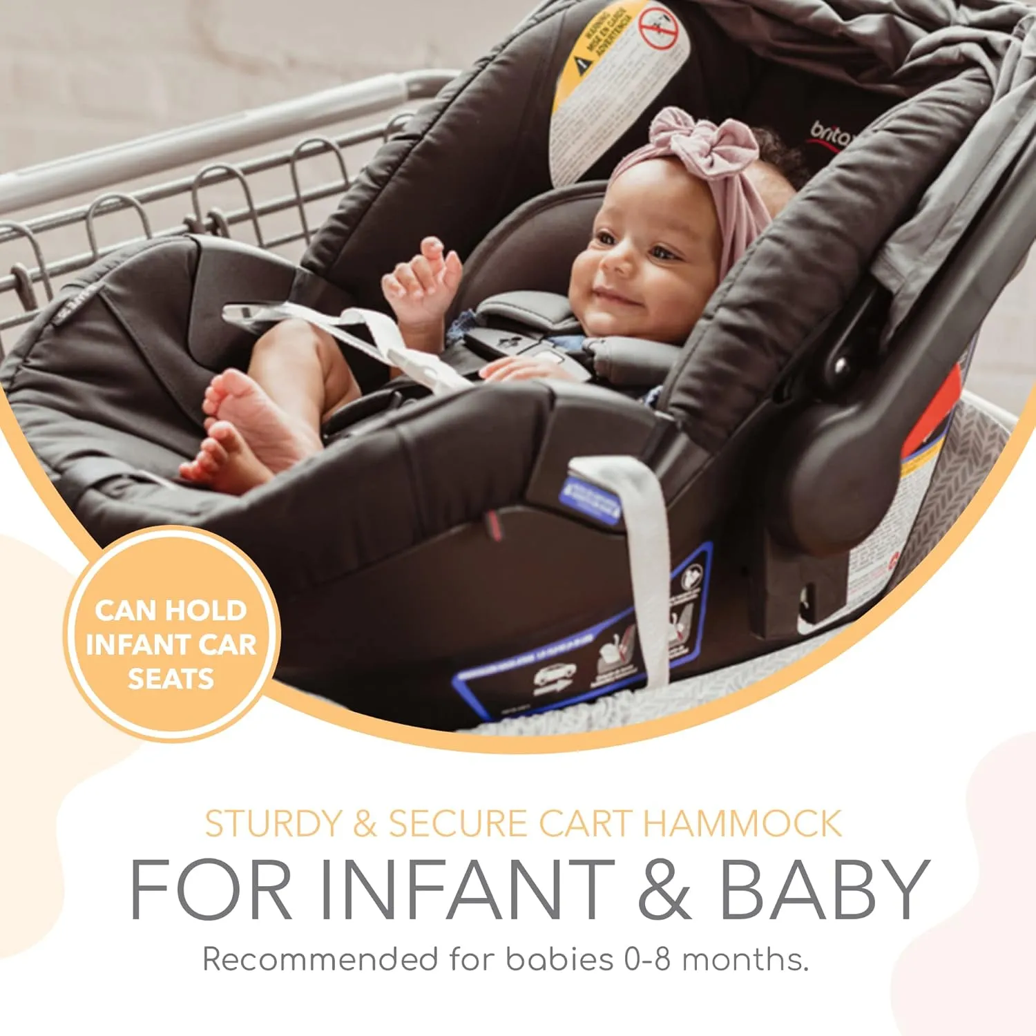 Shopping Cart Hammock for Infants and Toddlers, Cart Seats for Babies, for All Car Seat Models, Grocery Cart Hammock for Baby, Capacity of up to 50 lbs, Black