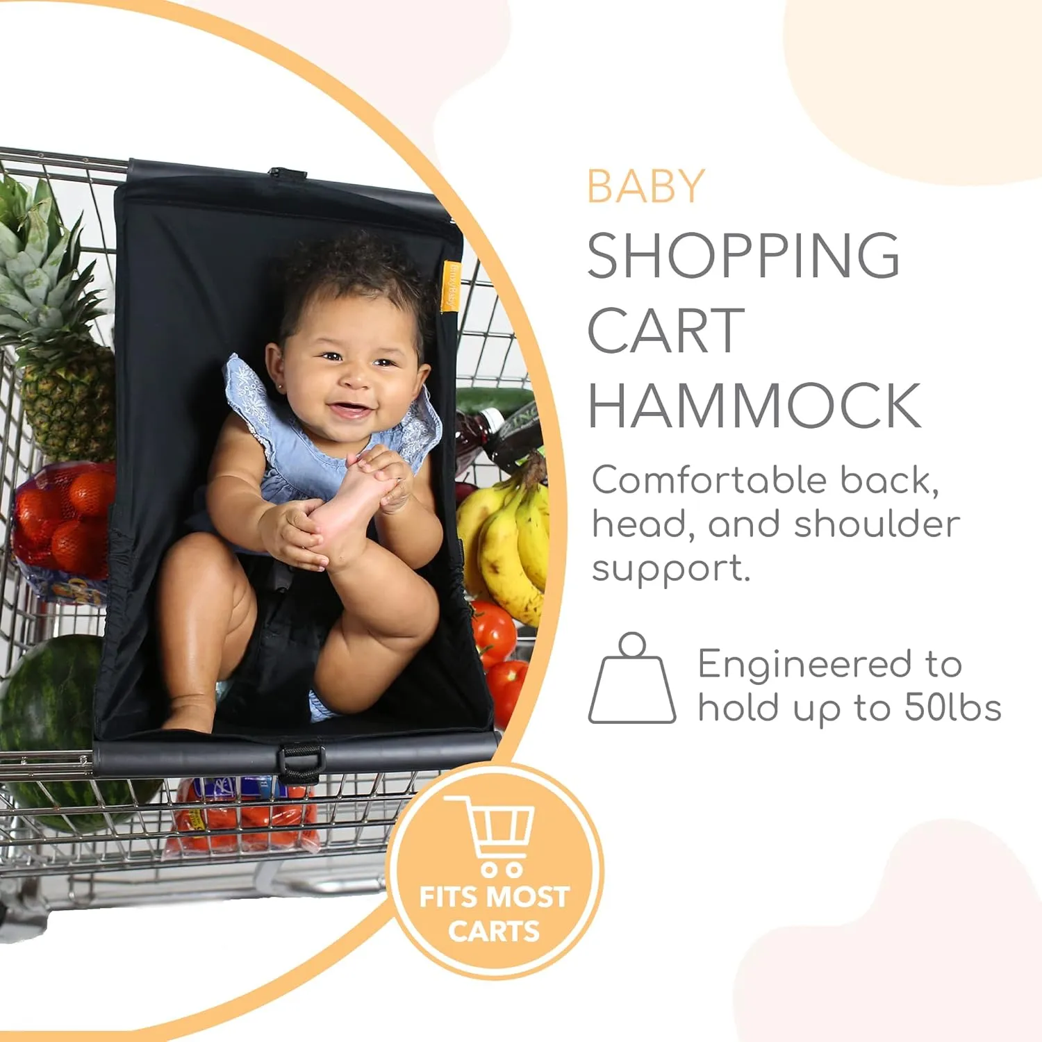 Shopping Cart Hammock for Infants and Toddlers, Cart Seats for Babies, for All Car Seat Models, Grocery Cart Hammock for Baby, Capacity of up to 50 lbs, Black