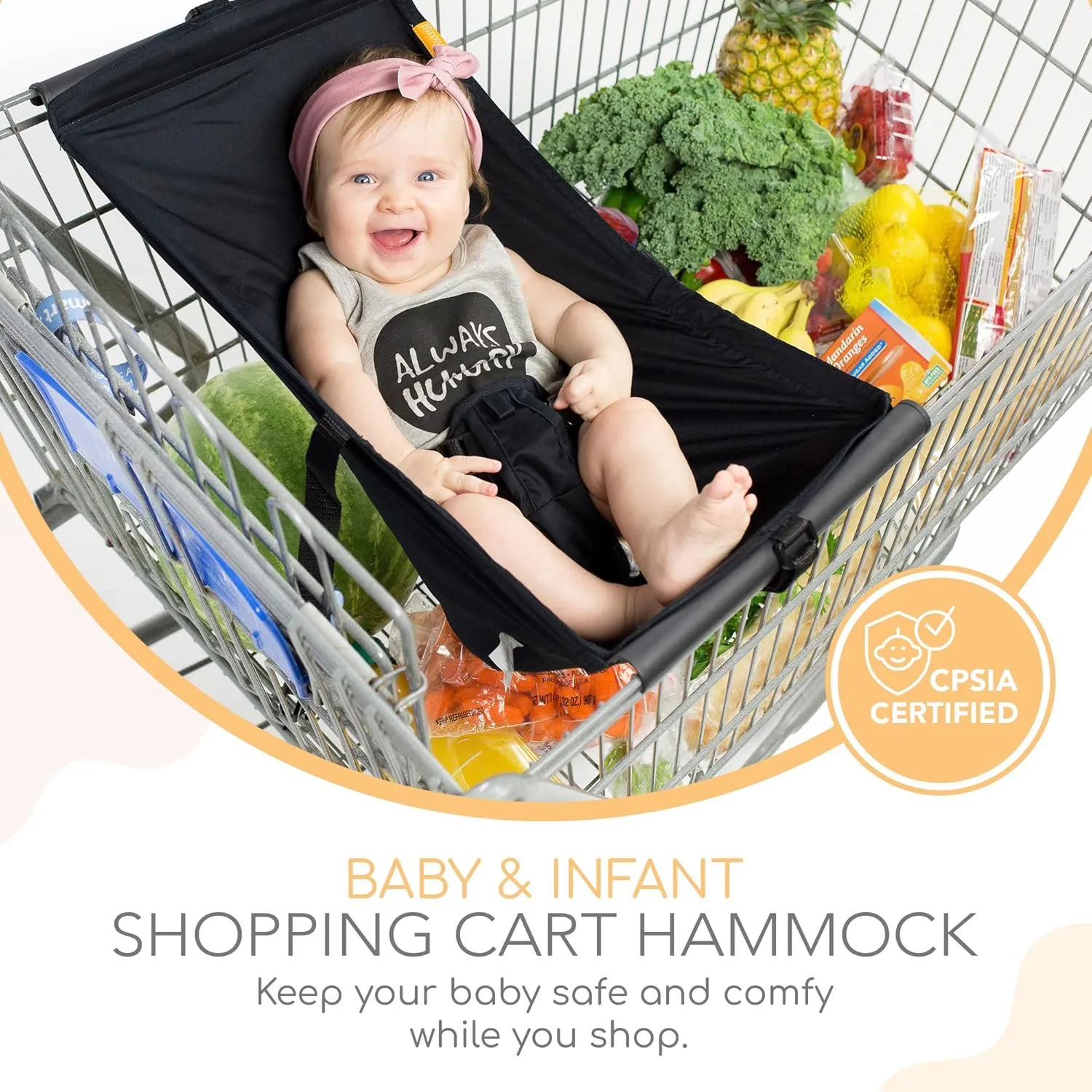 Shopping Cart Hammock for Infants and Toddlers, Cart Seats for Babies, for All Car Seat Models, Grocery Cart Hammock for Baby, Capacity of up to 50 lbs, Black