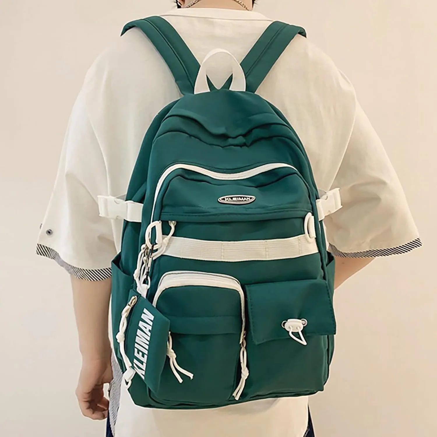 Shoulder Bag Korean Version Of The Casual Large Capacity New Backpack Men And Women Couples With The (Green, One Size)