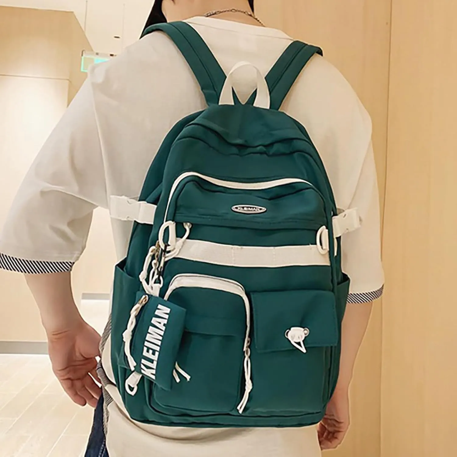 Shoulder Bag Korean Version Of The Casual Large Capacity New Backpack Men And Women Couples With The (Green, One Size)