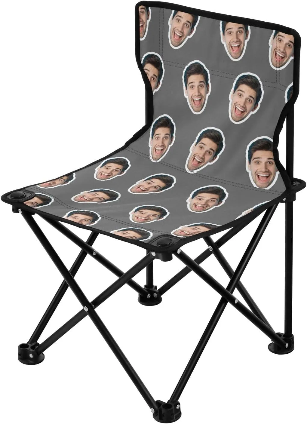 Sinestour Dark Gray Custom Folding Camping Chair Personalized Photo Face Outdoor Chair with Carry Bag for Picnic Barbeques Beach