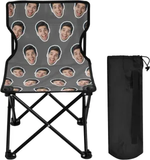 Sinestour Dark Gray Custom Folding Camping Chair Personalized Photo Face Outdoor Chair with Carry Bag for Picnic Barbeques Beach