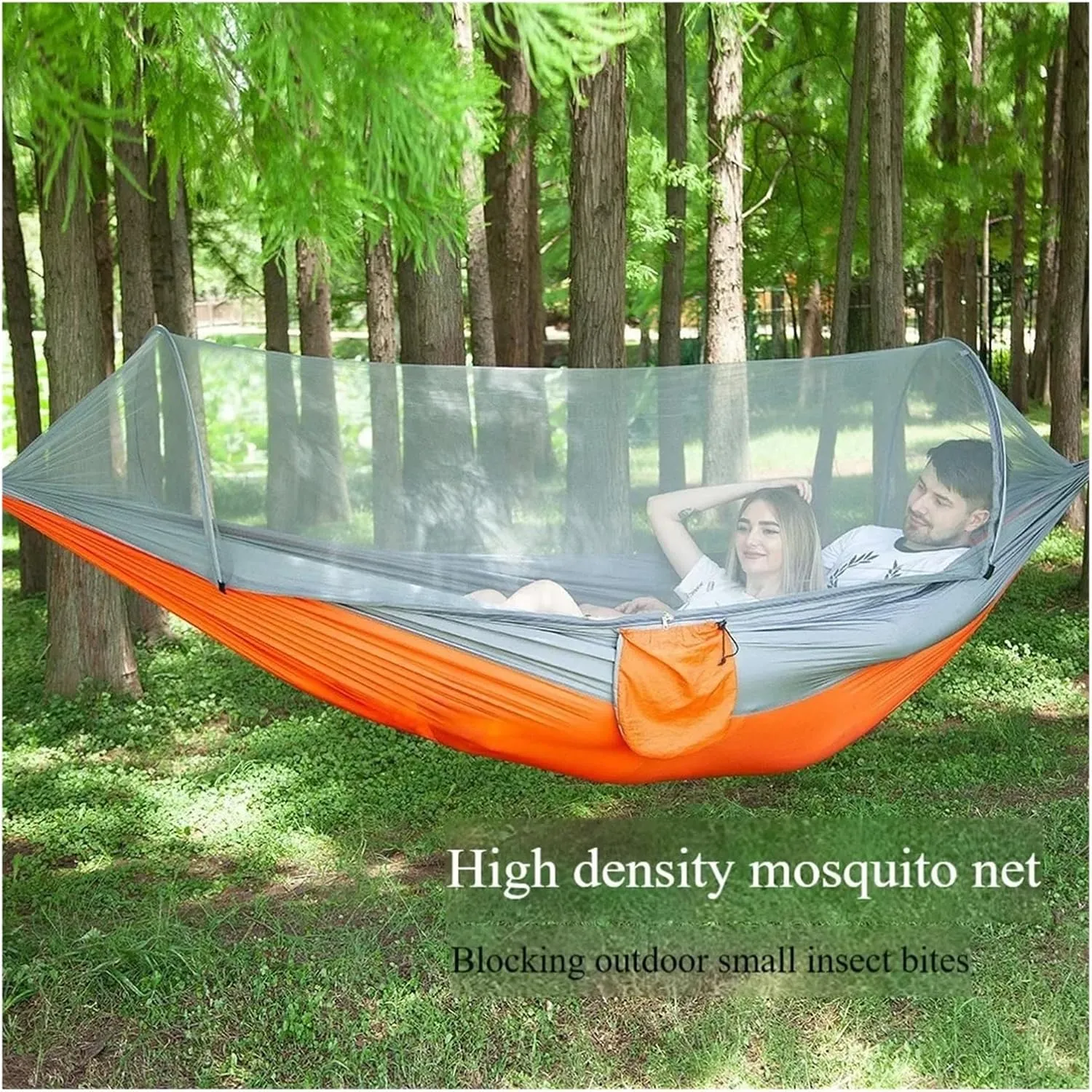 Single and Double Size Nylon Fabric Portable Travel Outdoor Camping Hanging Sleeping Hammock with Mosquito Net Camping Supplies for Terrace, Outdoor(Black)