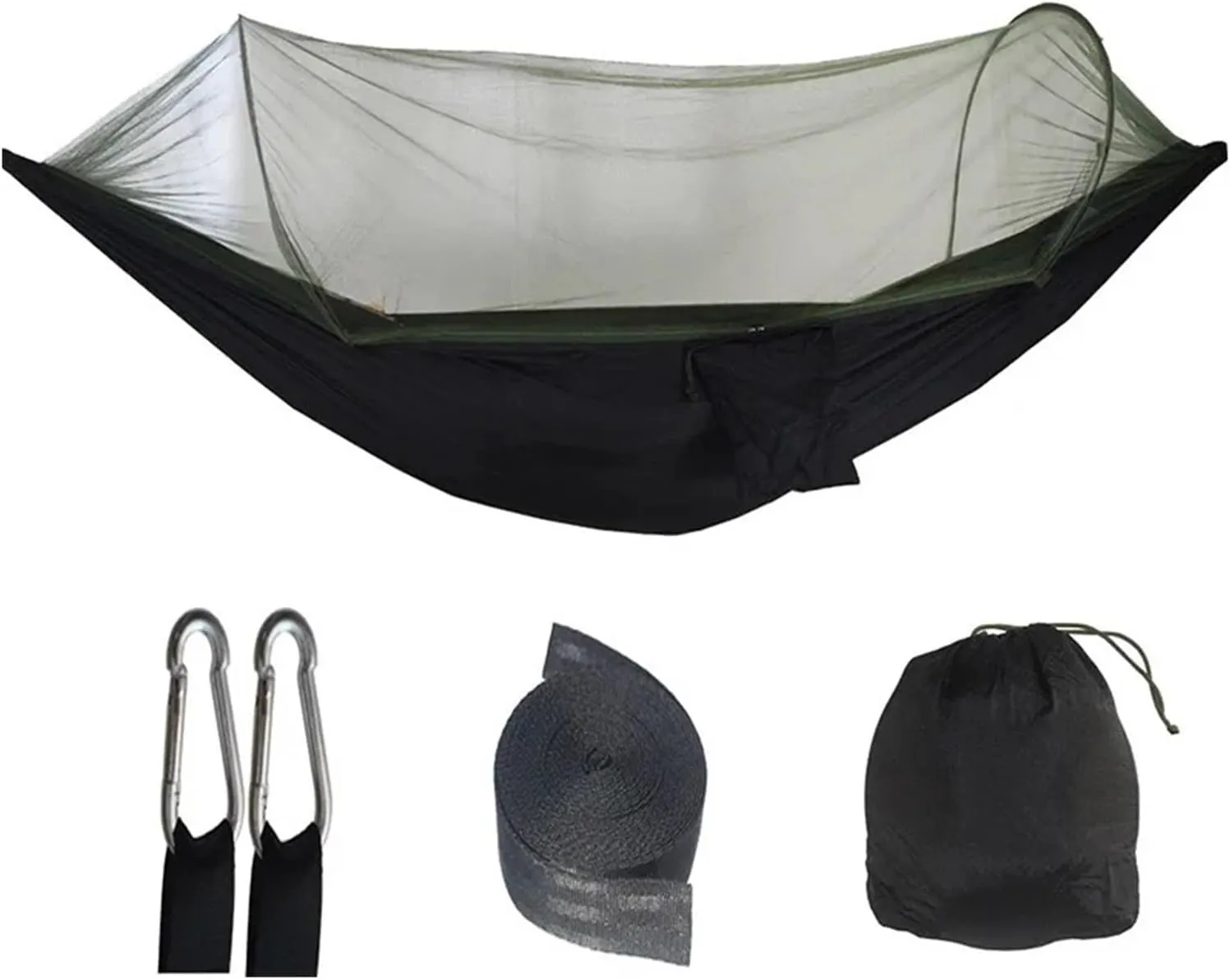 Single and Double Size Nylon Fabric Portable Travel Outdoor Camping Hanging Sleeping Hammock with Mosquito Net Camping Supplies for Terrace, Outdoor(Black)