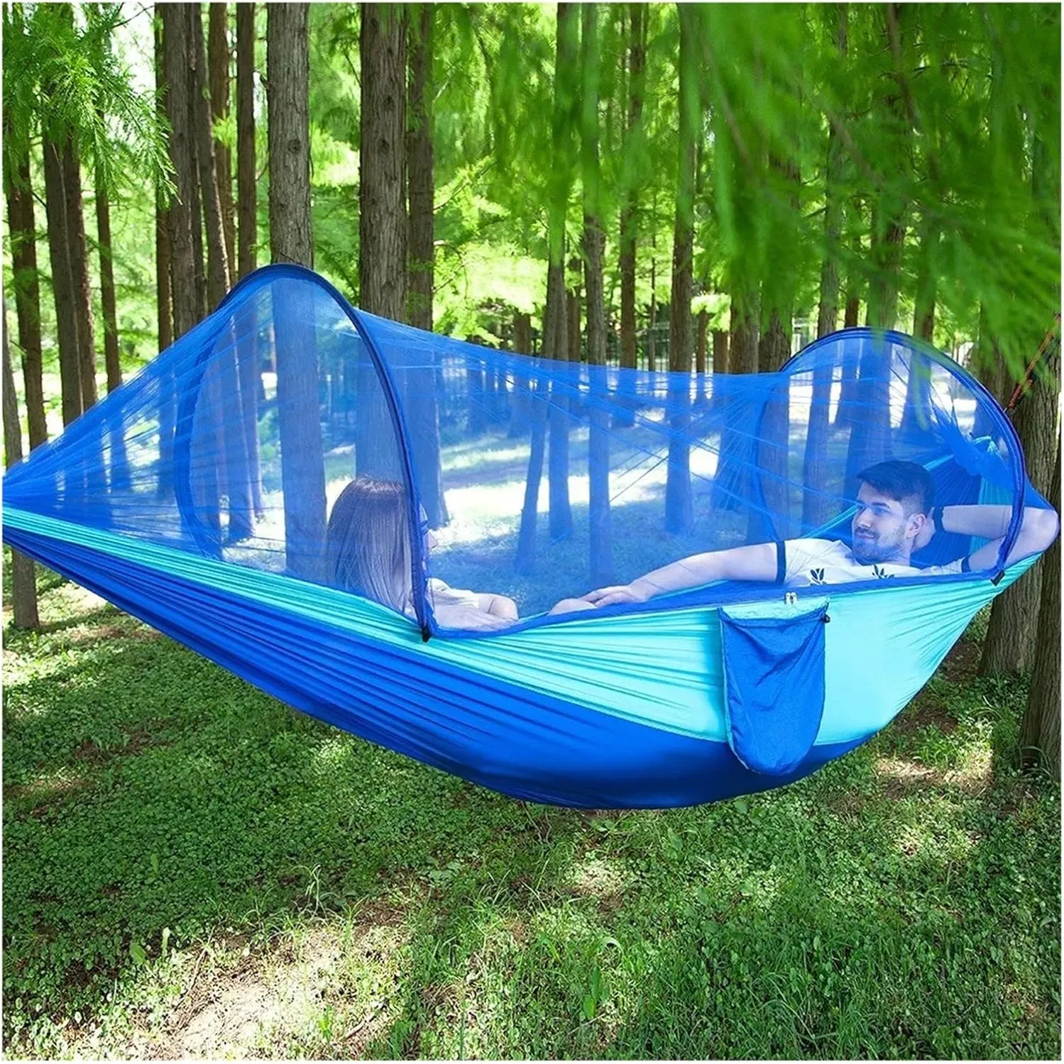 Single and Double Size Nylon Fabric Portable Travel Outdoor Camping Hanging Sleeping Hammock with Mosquito Net Camping Supplies for Terrace, Outdoor(Black)