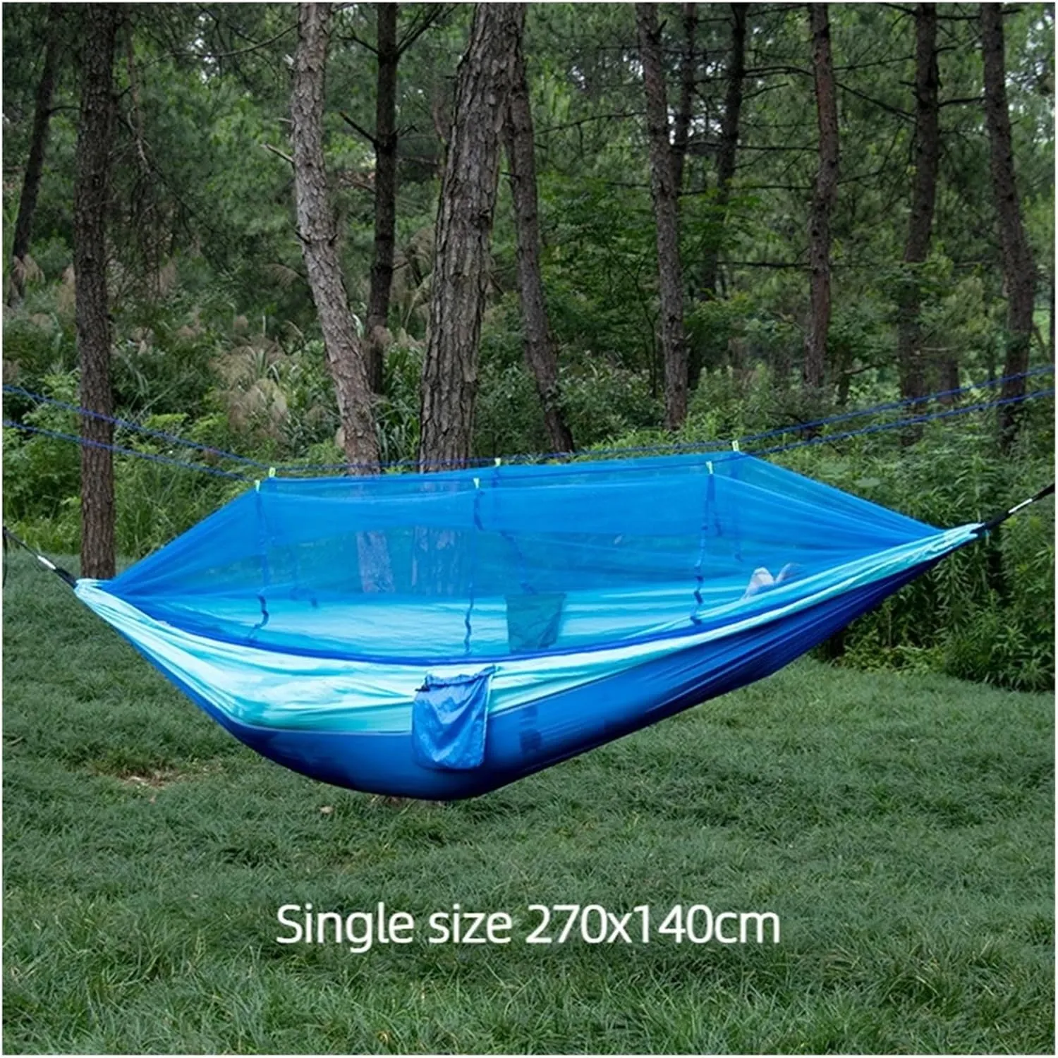 Single and Double Size Nylon Fabric Portable Travel Outdoor Camping Hanging Sleeping Hammock with Mosquito Net for Terrace, Outdoor(Double Blue Pink)