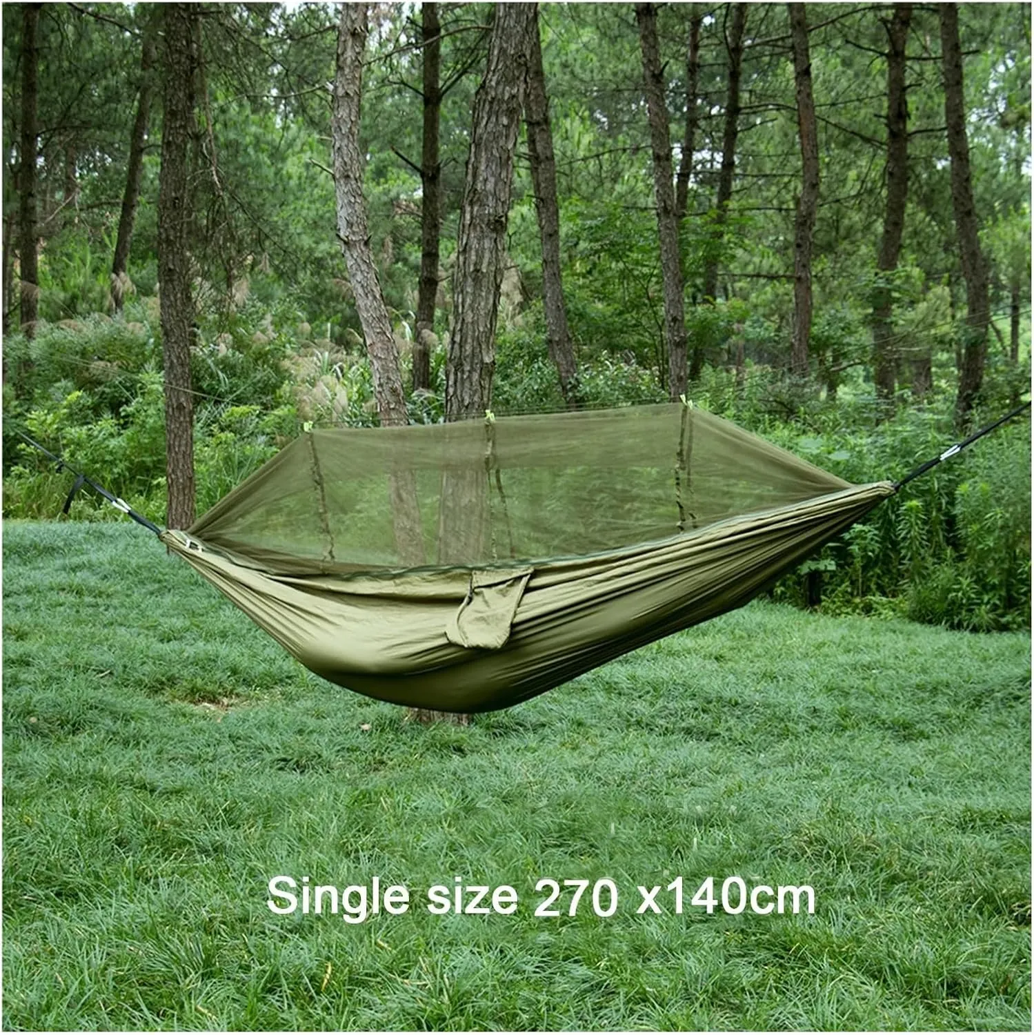 Single and Double Size Nylon Fabric Portable Travel Outdoor Camping Hanging Sleeping Hammock with Mosquito Net for Terrace, Outdoor(Double Blue Pink)