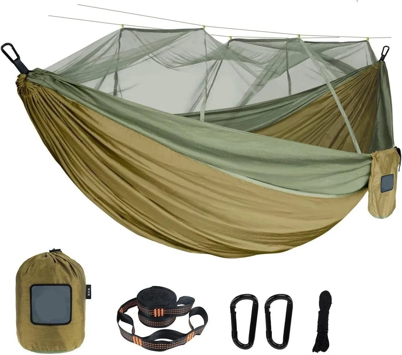 Single and Double Size Nylon Fabric Portable Travel Outdoor Camping Hanging Sleeping Hammock with Mosquito Net for Terrace, Outdoor(Double Blue Pink)