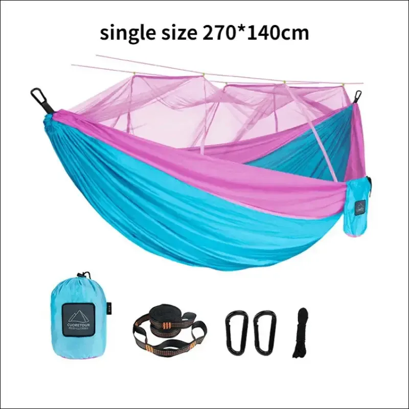 Single and Double Size Nylon Fabric Portable Travel Outdoor Camping Hanging Sleeping  Hammock with Mosquito Net