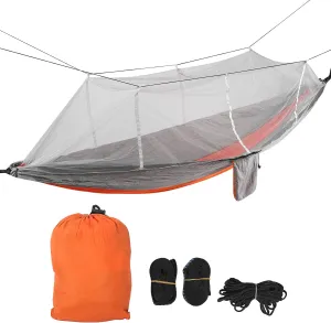 Single Double Camping Hammock with Mosquito Net Portable Lightweight Tree Straps Hammock Light Blue and Pink Pink Mesh (Orange Grey Grey mesh)