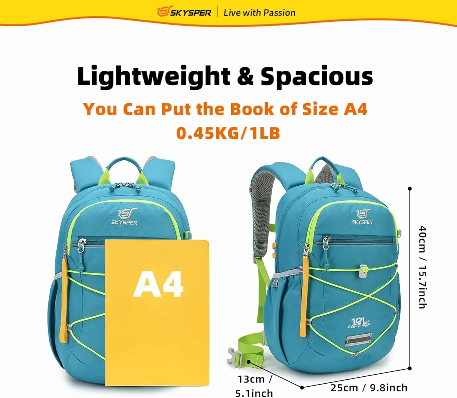 SKYSPER Kids Backpack 18L Children School Bag Child Boy Girl Pack Ages 4-8 for Traveling Day Trips Classes(Green)