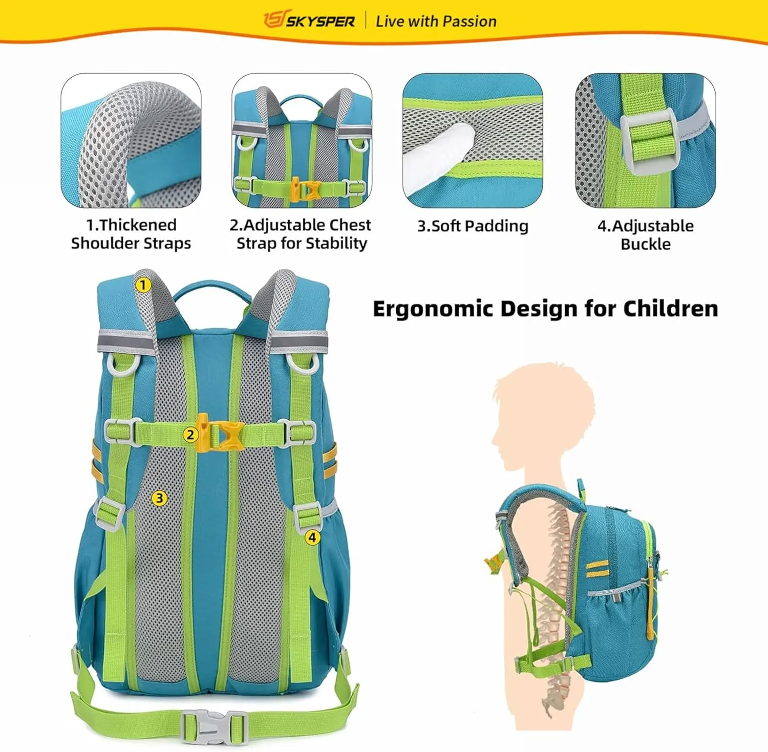 SKYSPER Kids Backpack 18L Children School Bag Child Boy Girl Pack Ages 4-8 for Traveling Day Trips Classes(Green)