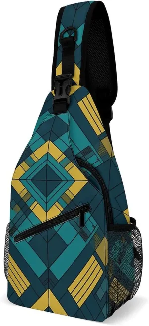 Sling Bags for Women Men Blue And Yellow Pattern Sling Backpack Adjustable Belt Casual Chest Daypack Bum Bags Fanny Pack for Travel Sports Running Hiking Waist Packs, 38x20cm, style-1