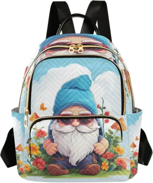 Small Backpack Purse for Women, Blue Hat Flower Dwarf Travel Bag Casual Daypack Shoulder Bag