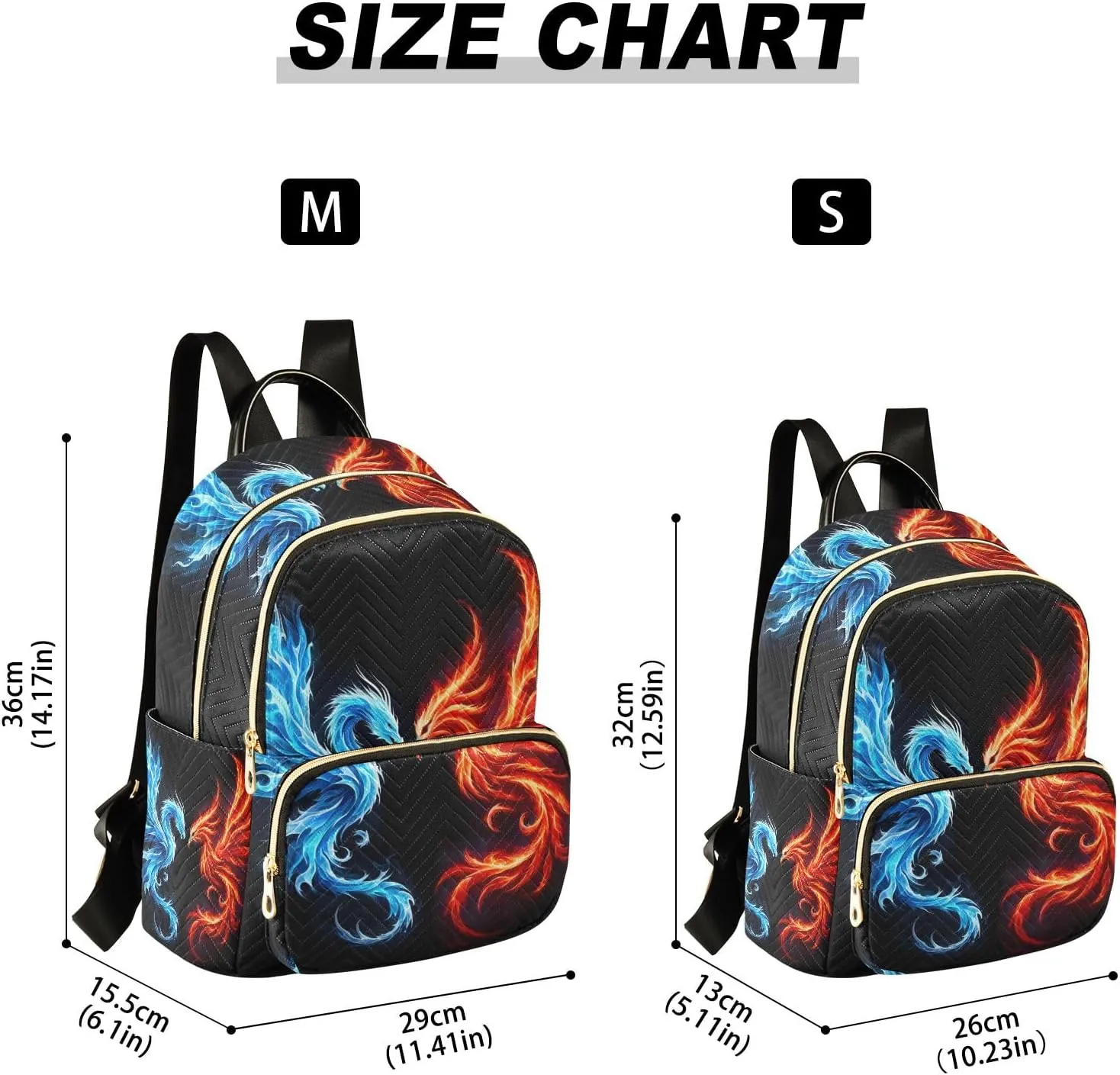 Small Backpack Purse for Women, Dragon and Phoenix Travel Bag Casual Daypack Shoulder Bag