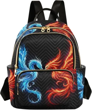 Small Backpack Purse for Women, Dragon and Phoenix Travel Bag Casual Daypack Shoulder Bag