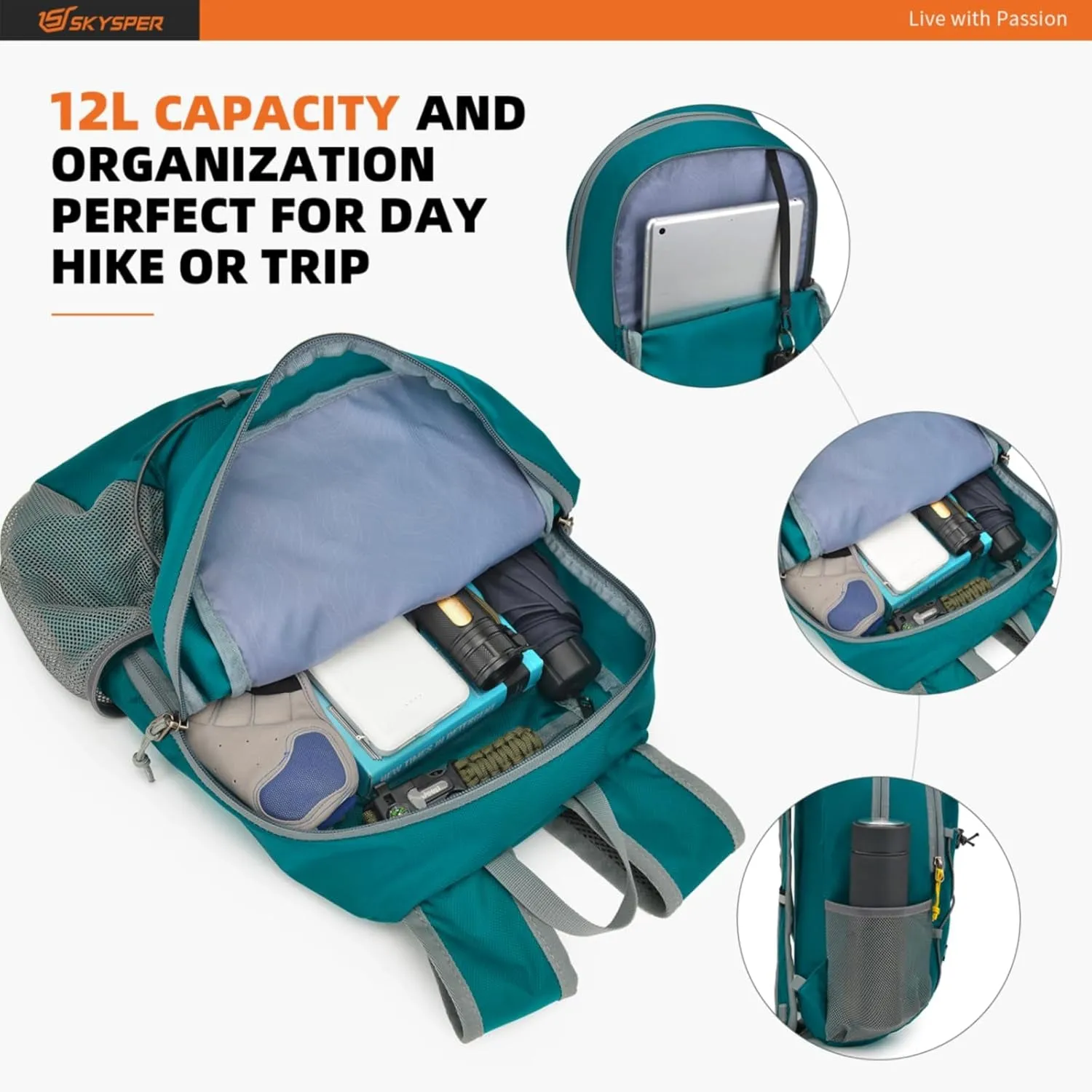 Small Hiking Backpack -12L Lightweight Packable Daypack for Travel Foldable Tear Resistant Backpacks for Women Men