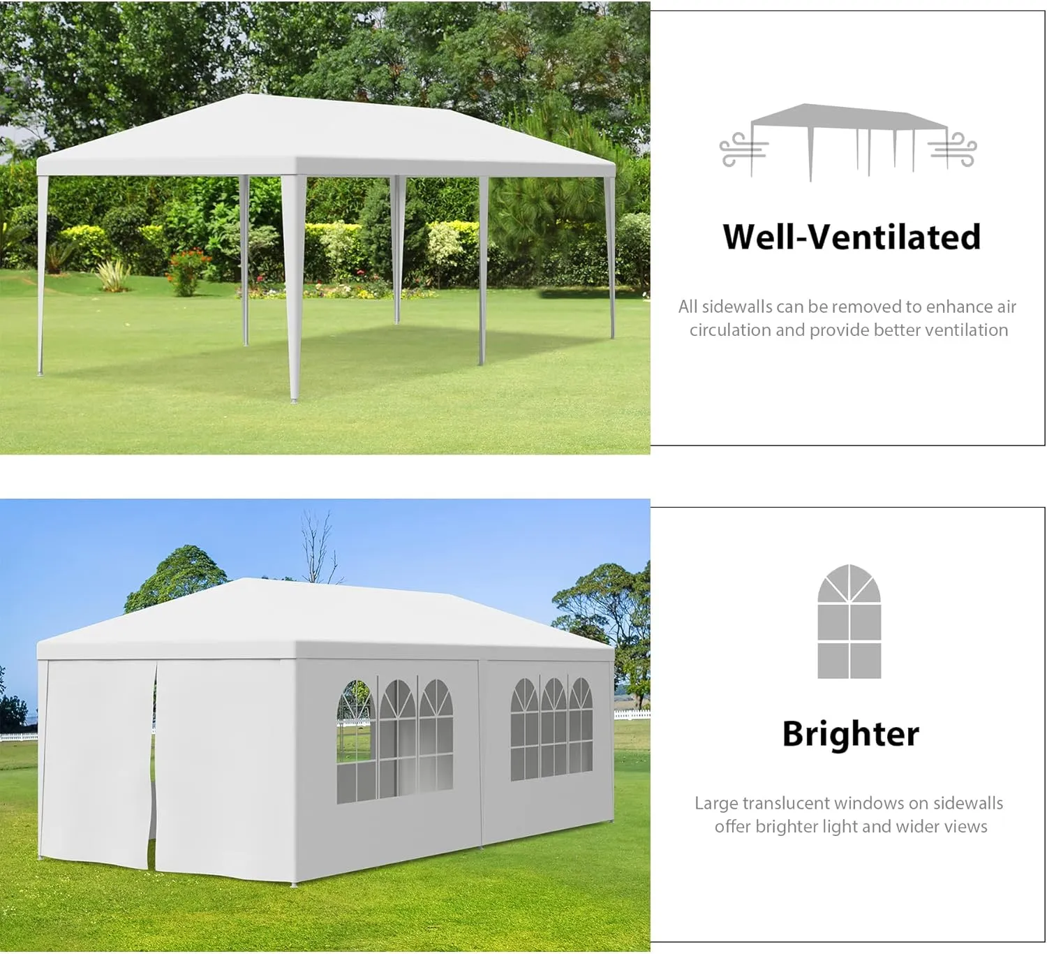Smartxchoices 10' x 20' Outdoor White Waterproof Gazebo Canopy Tent with Removable Sidewalls Windows Heavy Duty Tent for Party Wedding Events Beach BBQ…