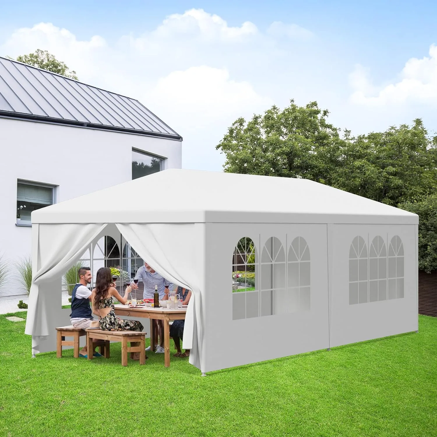 Smartxchoices 10' x 20' Outdoor White Waterproof Gazebo Canopy Tent with Removable Sidewalls Windows Heavy Duty Tent for Party Wedding Events Beach BBQ…