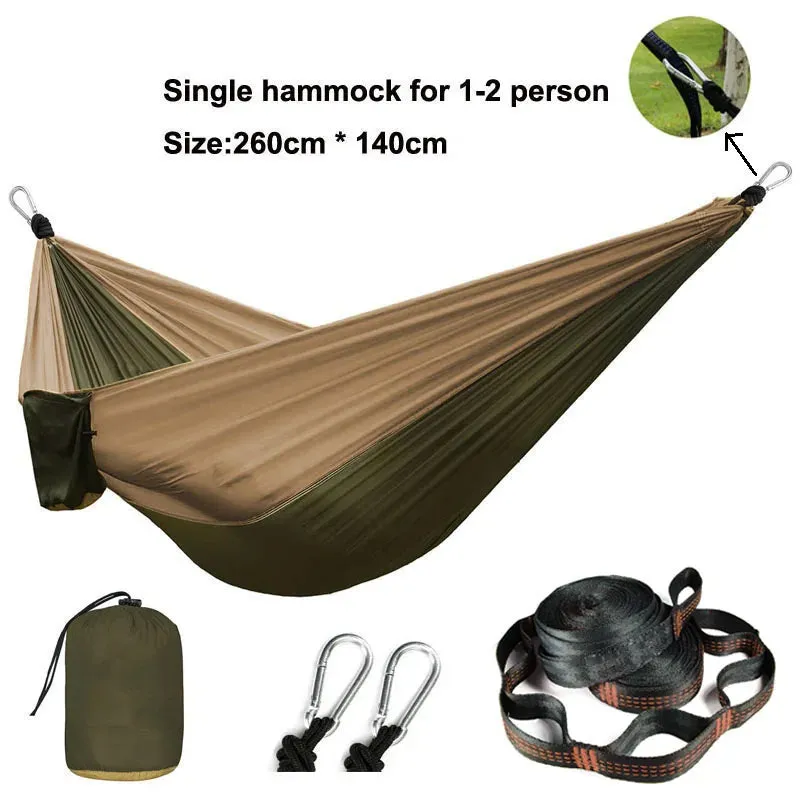 Solid Color Parachute Hammock with Hammock straps and Black carabiner Camping Survival travel Double Person outdoor furniture