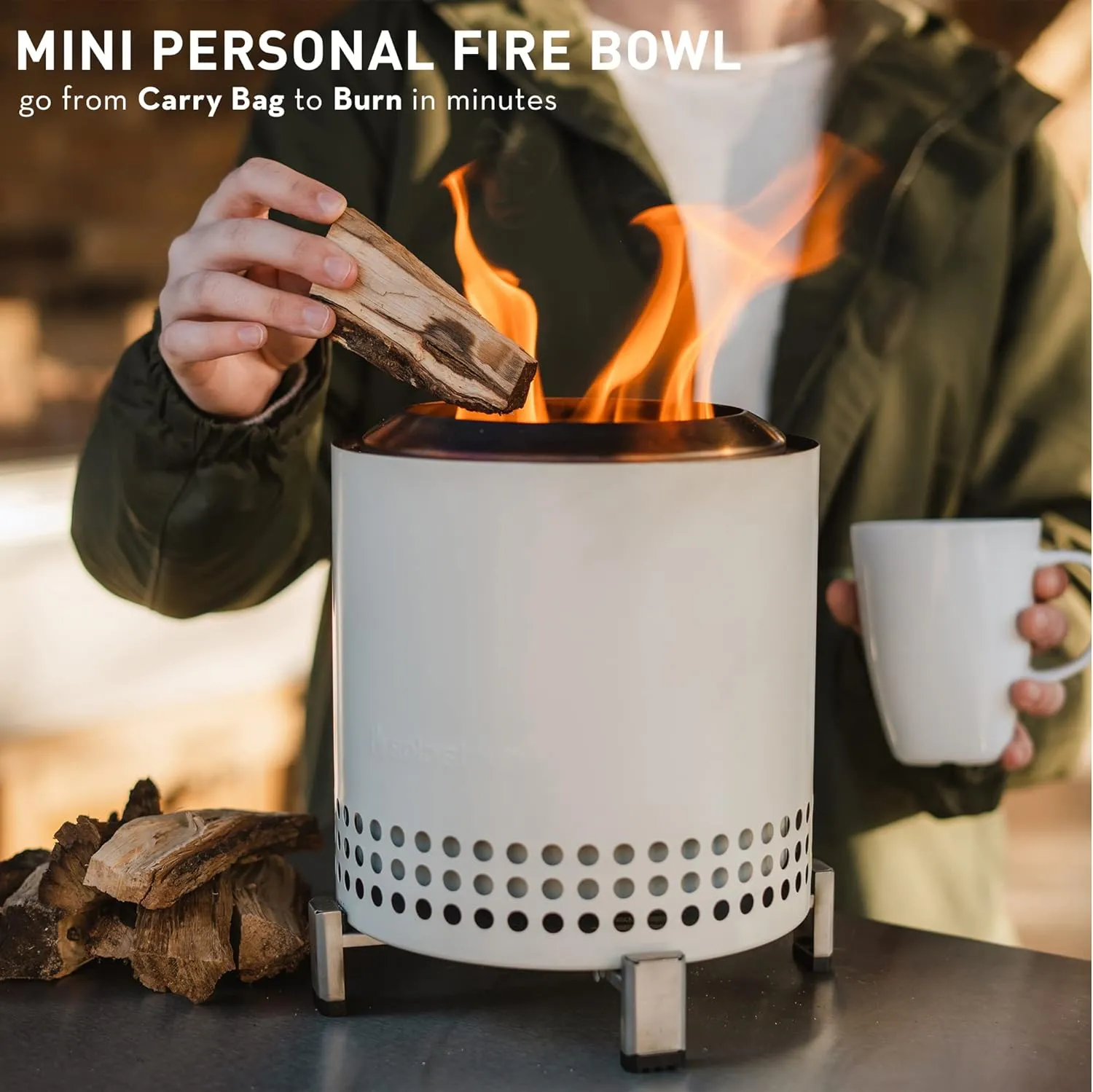 Solo Stove Mesa XL, 7 Inch Tabletop Fire Pit with Stand - Smokeless, Stainless Steel Fire Pit for Camping, Outdoor & Patio- Wood Burning or Pellet Fueled Portable Bonfire, 2.3lbs, Ash