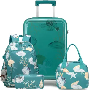 Somago 4 Piece Kid's Luggage with Backpack Set for Boys Girls Spinner 18" Hardside PC Rolling Carry on Suitcase with TSA Lock & YKK Zipper