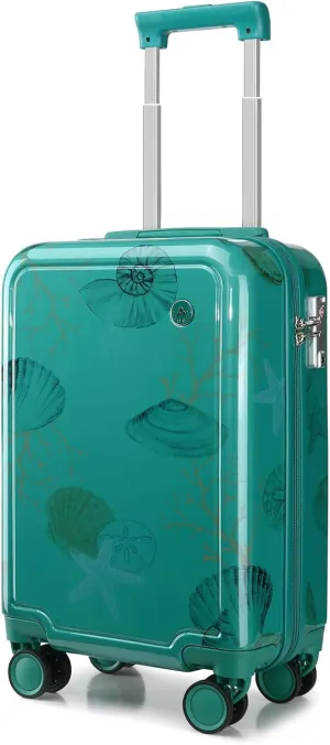 Somago 4 Piece Kid's Luggage with Backpack Set for Boys Girls Spinner 18" Hardside PC Rolling Carry on Suitcase with TSA Lock Seashell Pattern (Coral Blue)