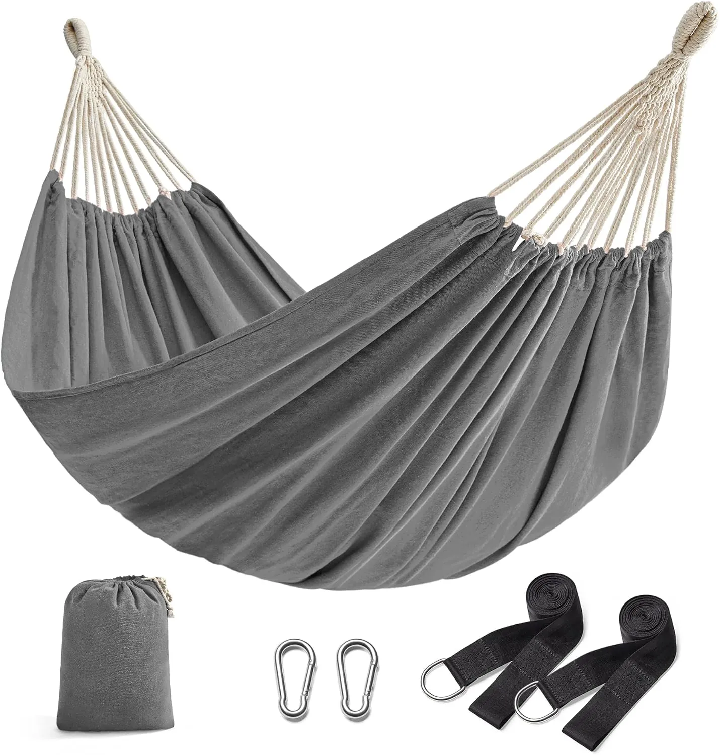 SONGMICS Double Hammock, 98.4 x 59.1 Inches, 660 lb Load Capacity, with Compression Bag, Mounting Straps, Carabiners, for Terrace, Balcony, Garden, Outdoor, Camping, Gray UGDC15GY