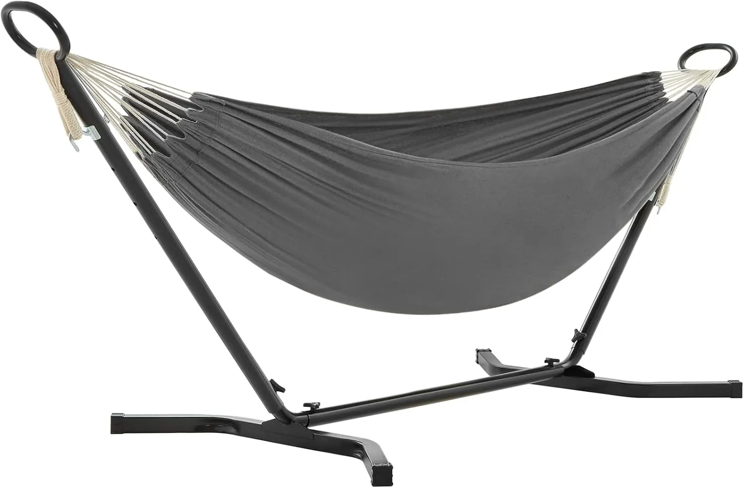 SONGMICS Double Hammock with Stand, 82.7 x 59.1 Inches, 529 lb Load Capacity, Portable Hammock, for Terrace, Balcony, Garden, Outdoor, Camping, Black and Gray UGHS001G01